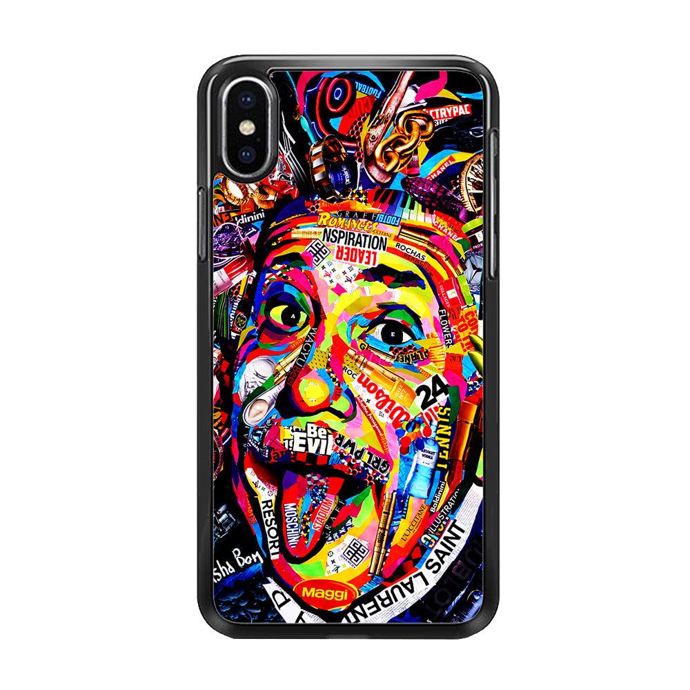 Albert Einstein Art iPhone Xs Case-Rubber / Black (2D Case)-Xtracase