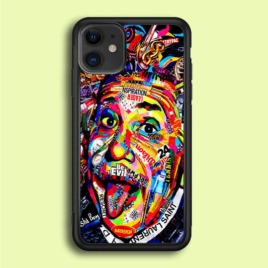 Albert Einstein Art iPhone 12 Mini Case-Rubber / Black (2D Case)-Xtracase