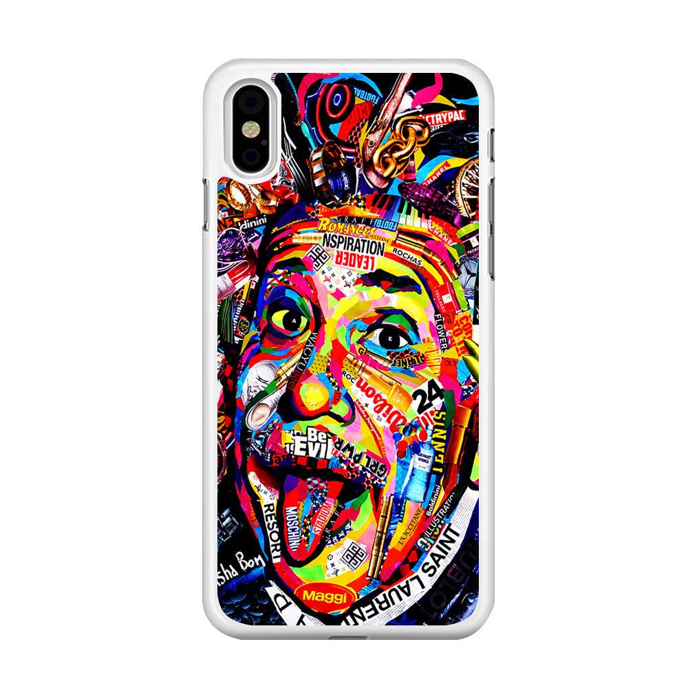 Albert Einstein Art iPhone Xs Case-Rubber / White (2D Case)-Xtracase