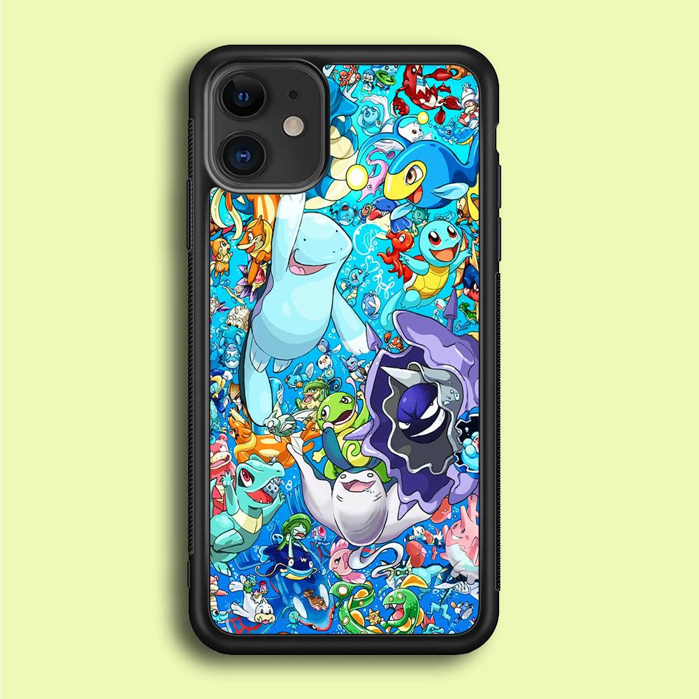 All Water Pokemon iPhone 12 Case-Rubber / Black (2D Case)-Xtracase