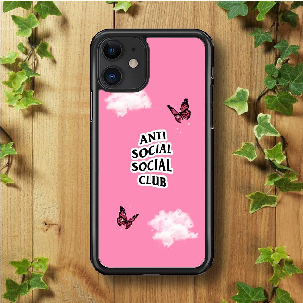 Anti Social Club Pink iPhone 11 Case-Rubber / Black (2D Case)-Xtracase