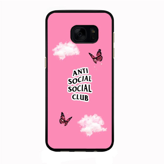 Anti Social Club Pink Samsung Galaxy S7 Edge Case-Rubber / Black (2D Case)-Xtracase