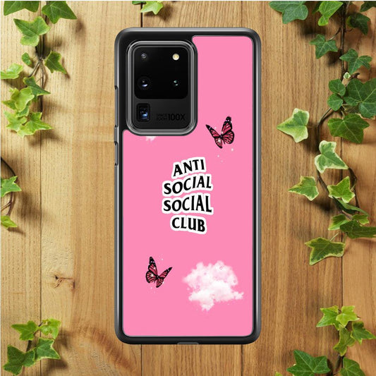 Anti Social Club Pink Samsung Galaxy S20 Ultra Case-Rubber / Black (2D Case)-Xtracase