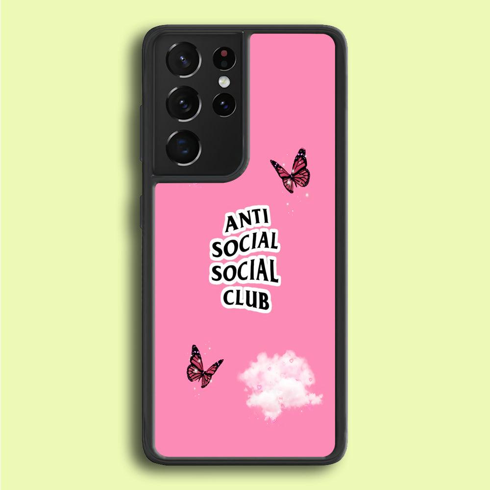 Anti Social Club Pink Samsung Galaxy S21 Ultra Case-Rubber / Black (2D Case)-Xtracase