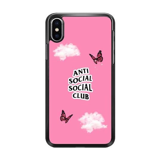 Anti Social Club Pink iPhone X Case-Rubber / Black (2D Case)-Xtracase