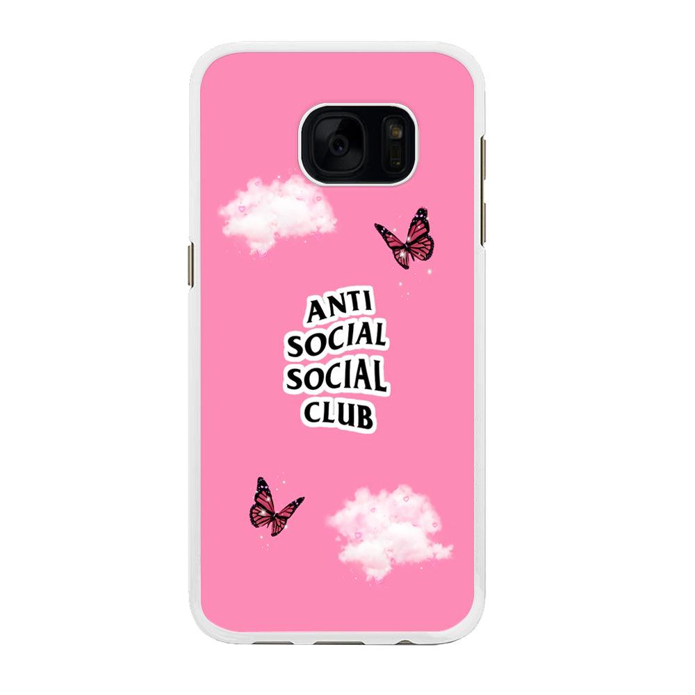 Anti Social Club Pink Samsung Galaxy S7 Edge Case-Rubber / White (2D Case)-Xtracase