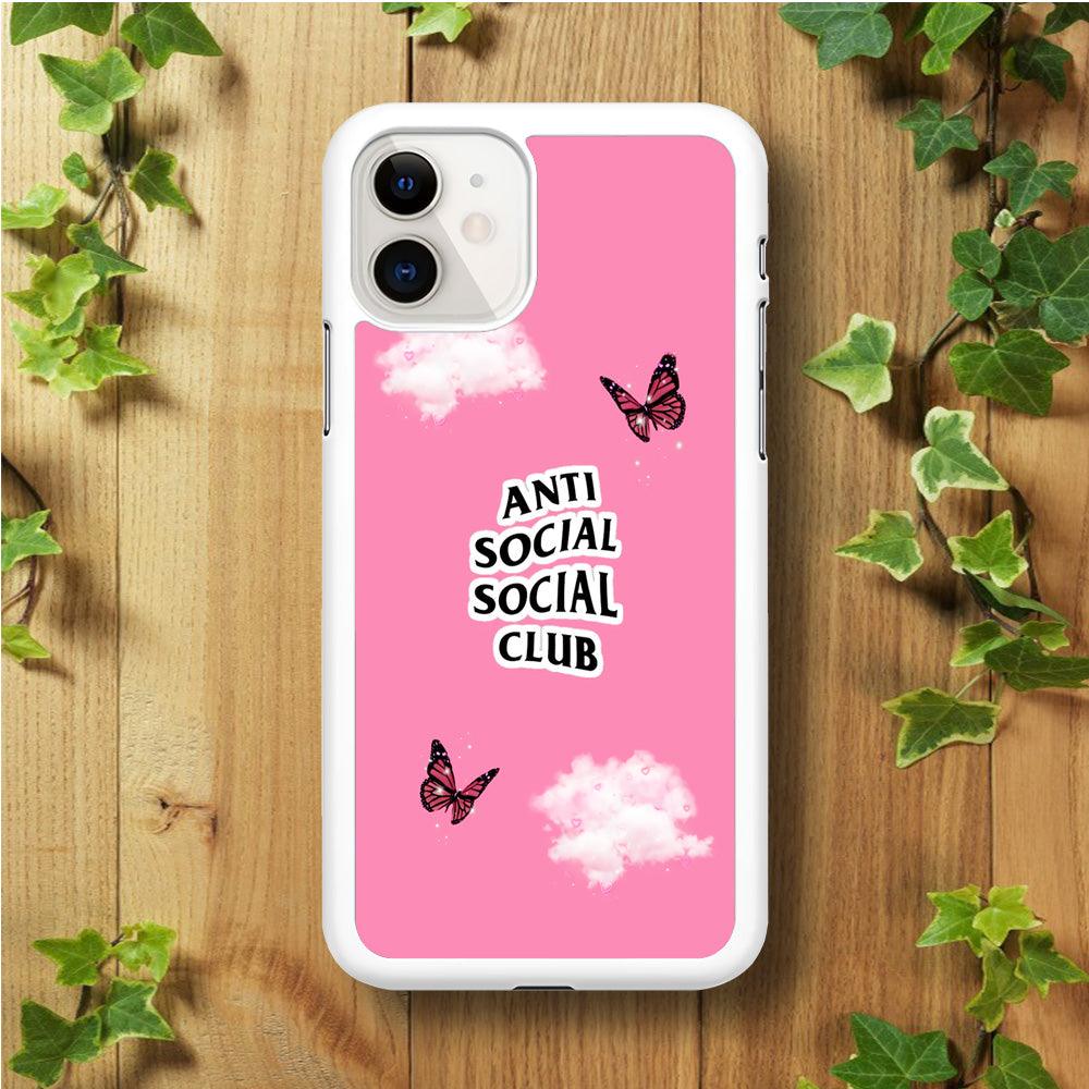 Anti Social Club Pink iPhone 11 Case-Rubber / White (2D Case)-Xtracase