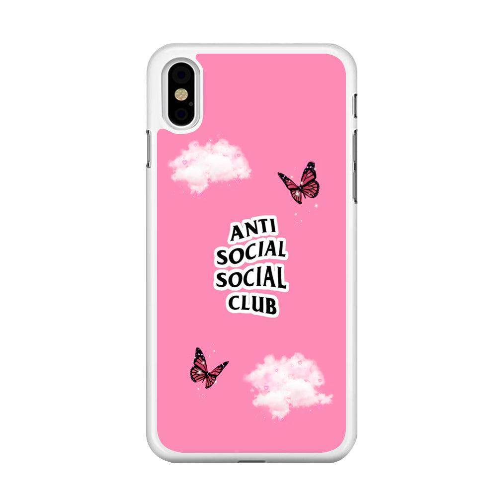 Anti Social Club Pink iPhone Xs Case-Rubber / White (2D Case)-Xtracase