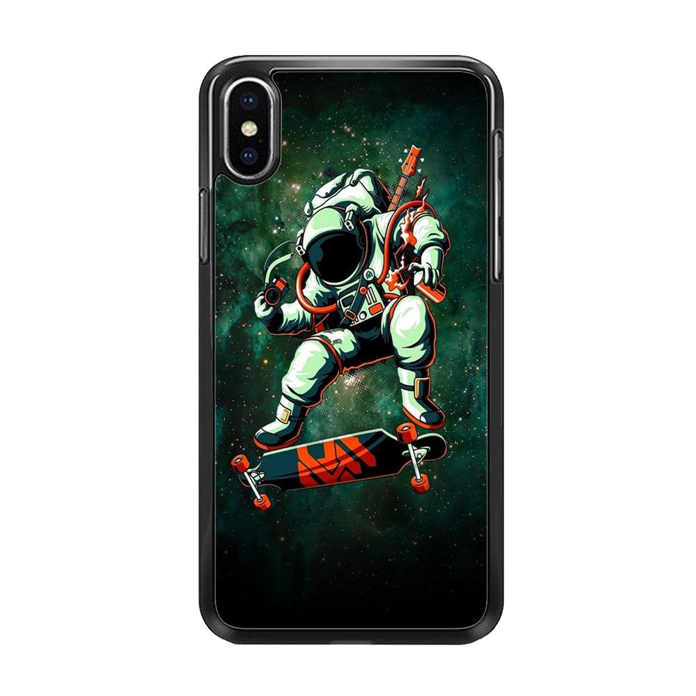 Astronaut Play Skateboard iPhone X Case-Rubber / Black (2D Case)-Xtracase