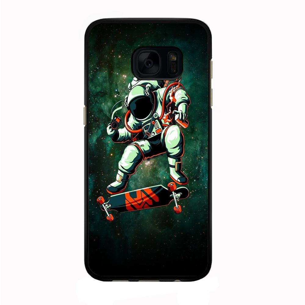 Astronaut Play Skateboard Samsung Galaxy S7 Edge Case-Rubber / Black (2D Case)-Xtracase