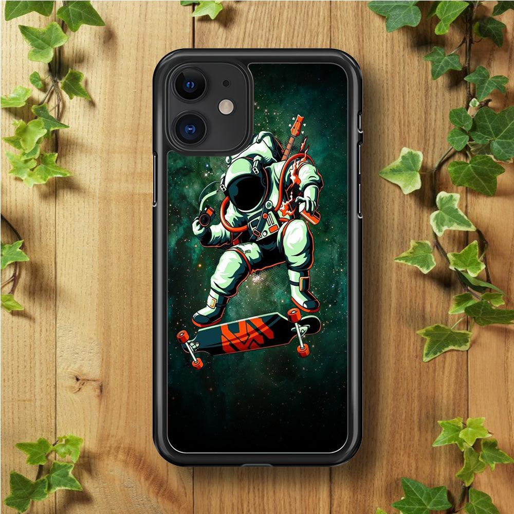 Astronaut Play Skateboard iPhone 11 Case-Rubber / Black (2D Case)-Xtracase