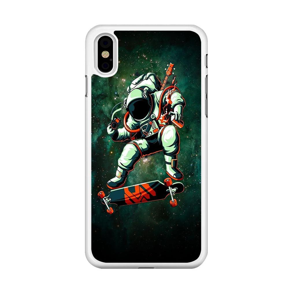 Astronaut Play Skateboard iPhone Xs Case-Rubber / White (2D Case)-Xtracase