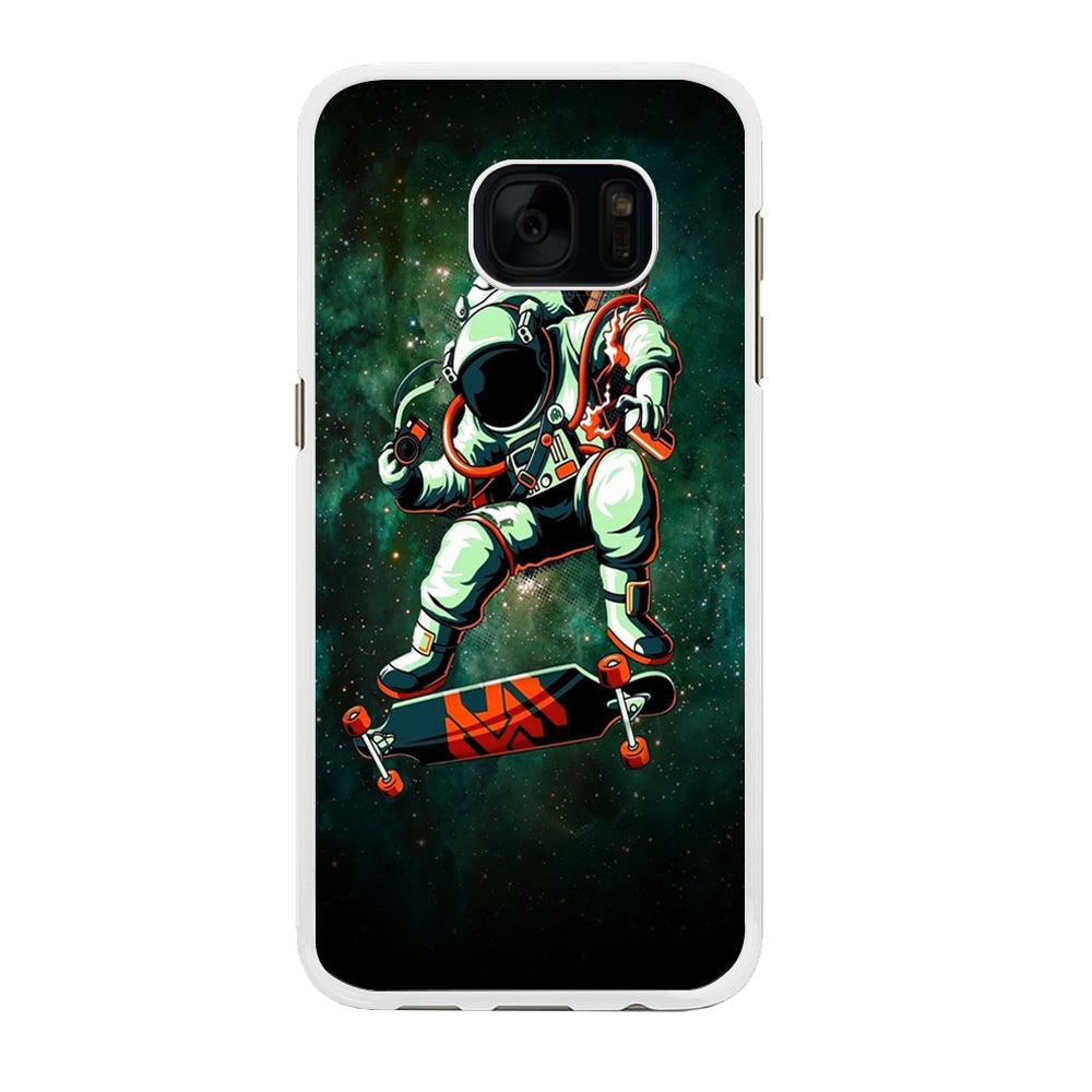 Astronaut Play Skateboard Samsung Galaxy S7 Edge Case-Rubber / White (2D Case)-Xtracase