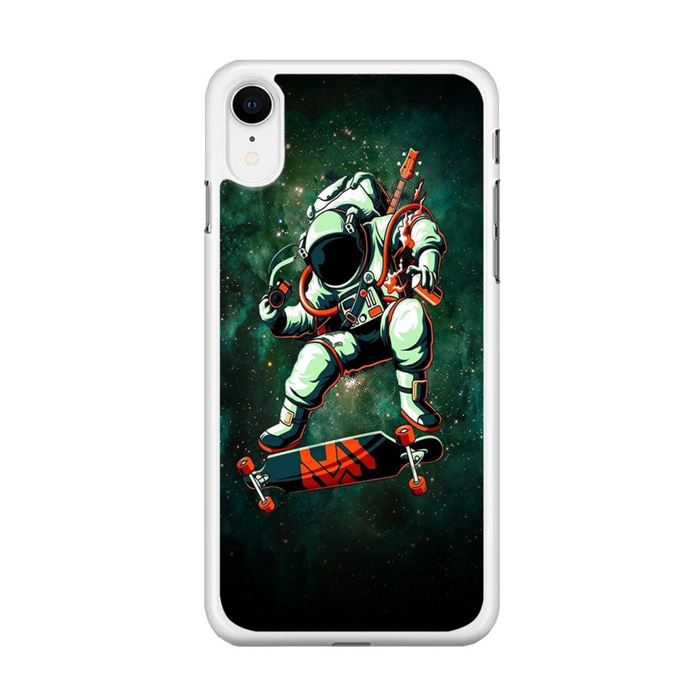 Astronaut Play Skateboard iPhone XR Case-Rubber / White (2D Case)-Xtracase