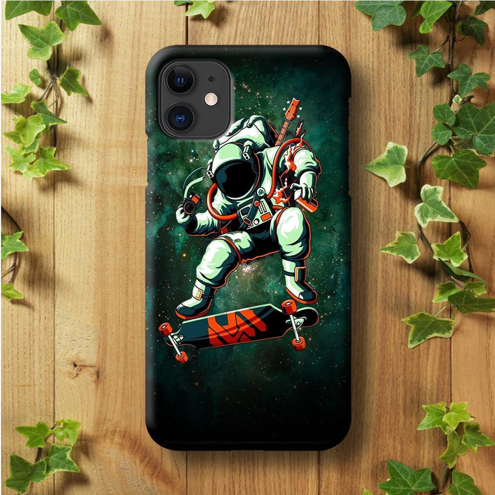 Astronaut Play Skateboard iPhone 11 Case-Plastic / Full Wrap (3D Case)-Xtracase