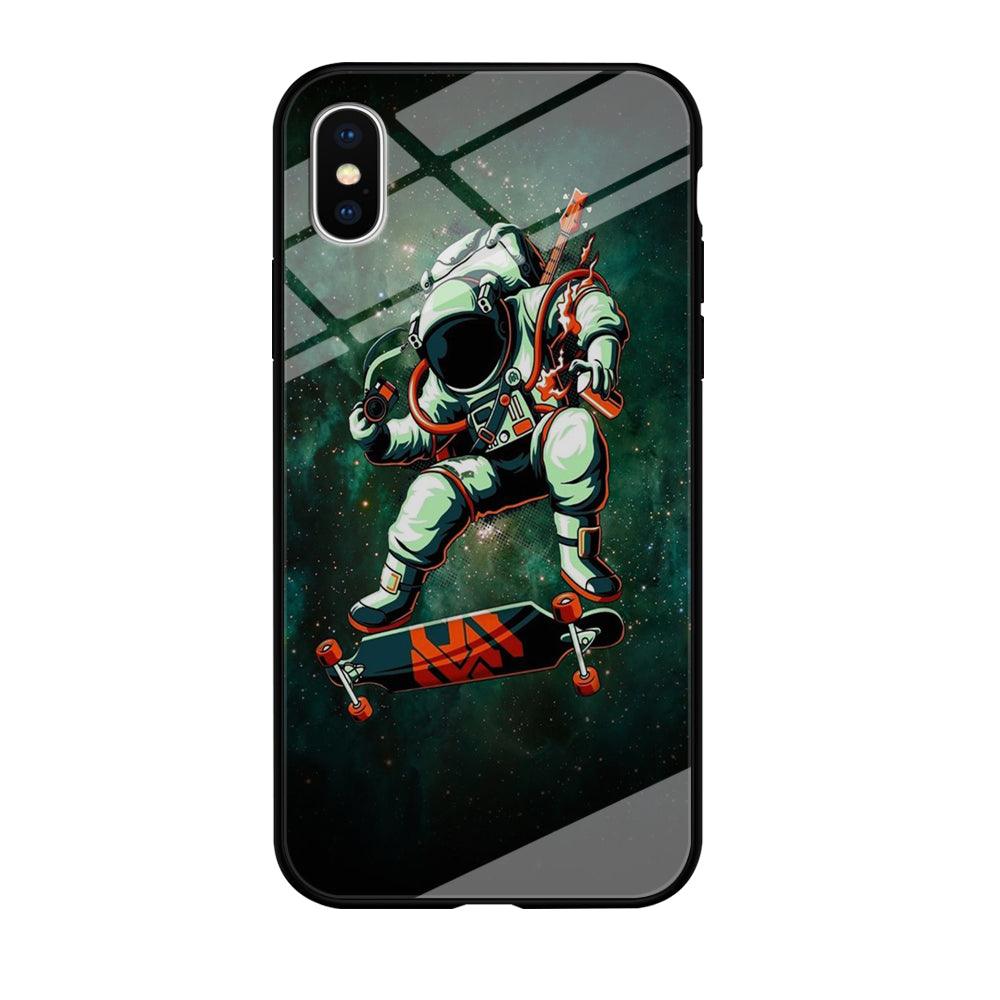 Astronaut Play Skateboard iPhone Xs Case-Tempered Glass Case-Xtracase