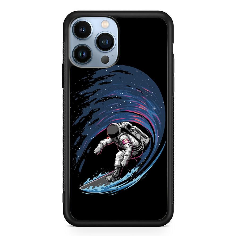 Astronaut Surfing The Sky iPhone 13 Pro Max Case-Rubber / Black (2D Case)-Xtracase