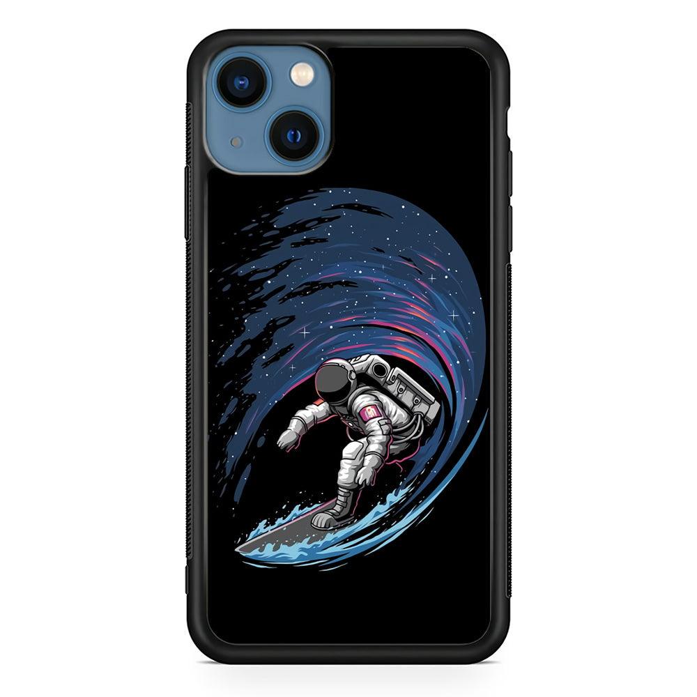 Astronaut Surfing The Sky iPhone 13 Mini Case-Rubber / Black (2D Case)-Xtracase