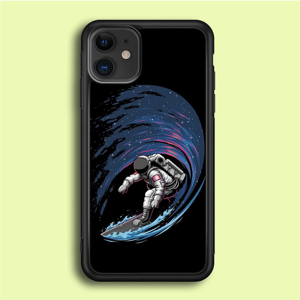 Astronaut Surfing The Sky iPhone 12 Mini Case-Rubber / Black (2D Case)-Xtracase