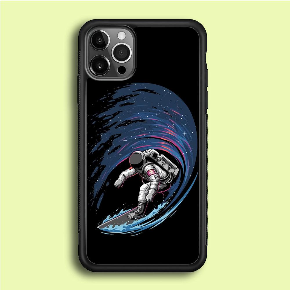 Astronaut Surfing The Sky iPhone 12 Pro Case-Rubber / Black (2D Case)-Xtracase