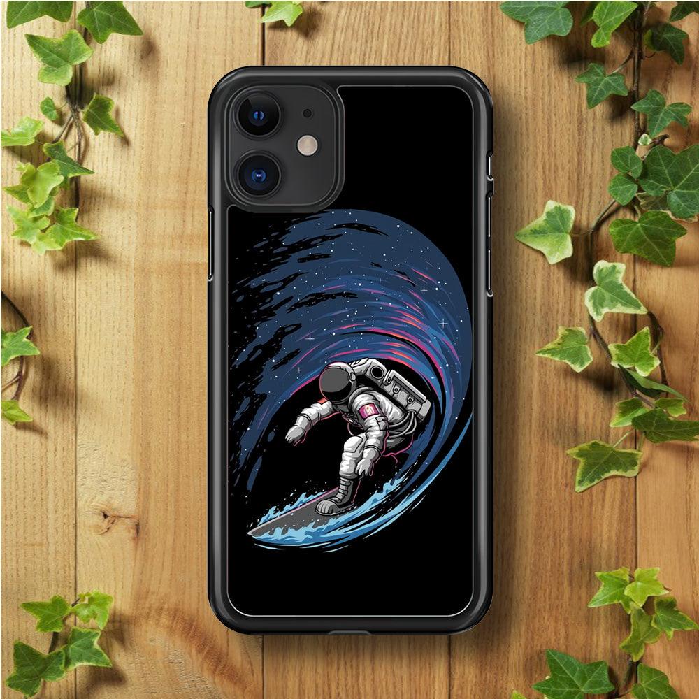 Astronaut Surfing The Sky iPhone 11 Case-Rubber / Black (2D Case)-Xtracase