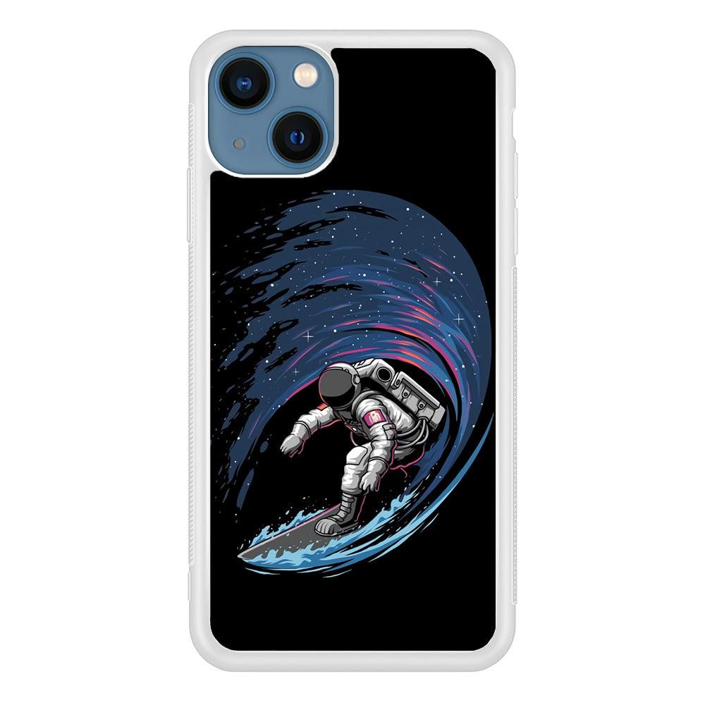 Astronaut Surfing The Sky iPhone 13 Mini Case-Rubber / White (2D Case)-Xtracase