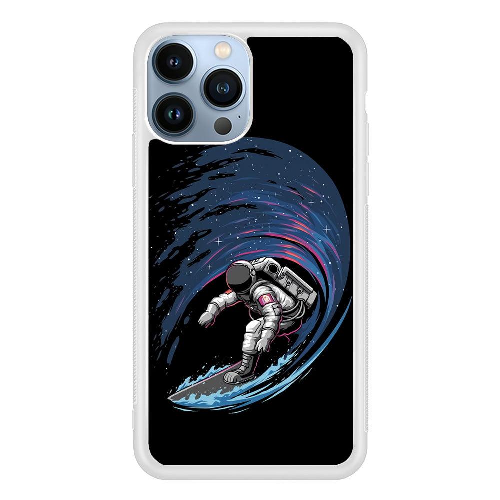 Astronaut Surfing The Sky iPhone 13 Pro Max Case-Rubber / White (2D Case)-Xtracase