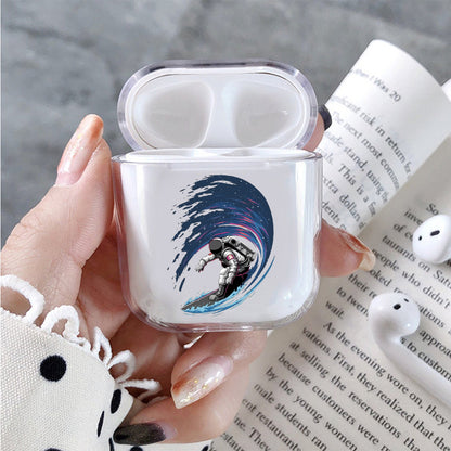 Astronaut Surfing The Sky Hard Plastic Protective Clear Case Cover For Apple Airpods