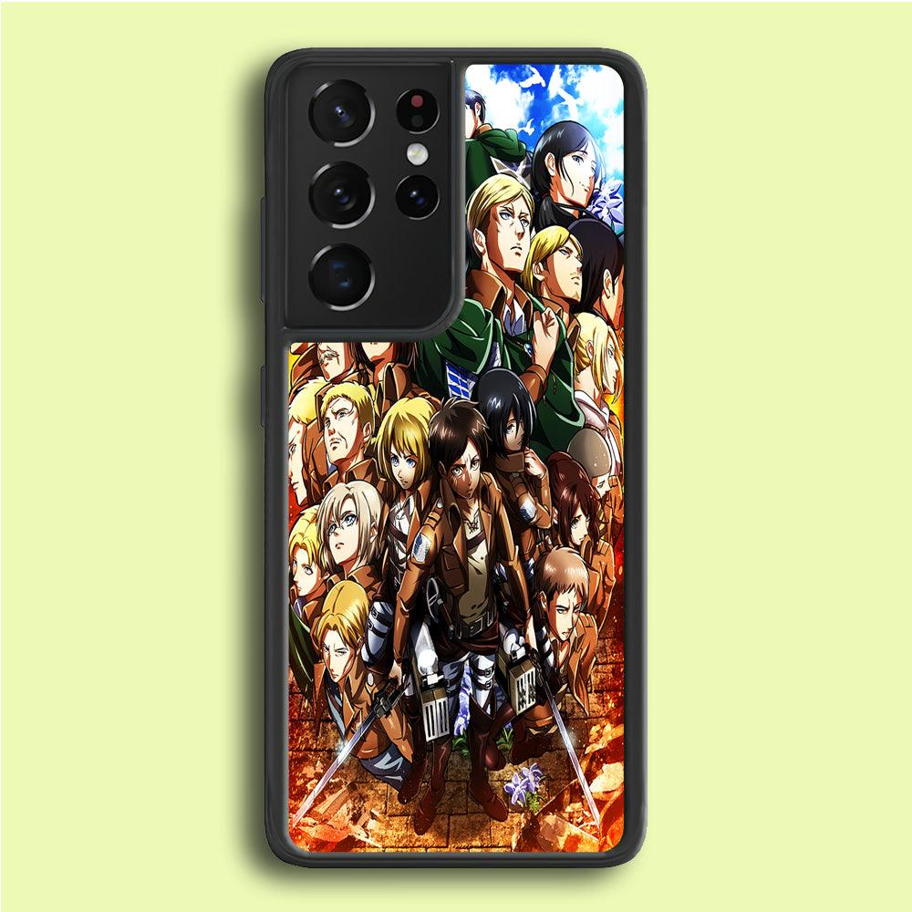 Attack On Titan Survey Corps Team Samsung Galaxy S25 Ultra Case-Rubber / White (2D Case)-Xtracase