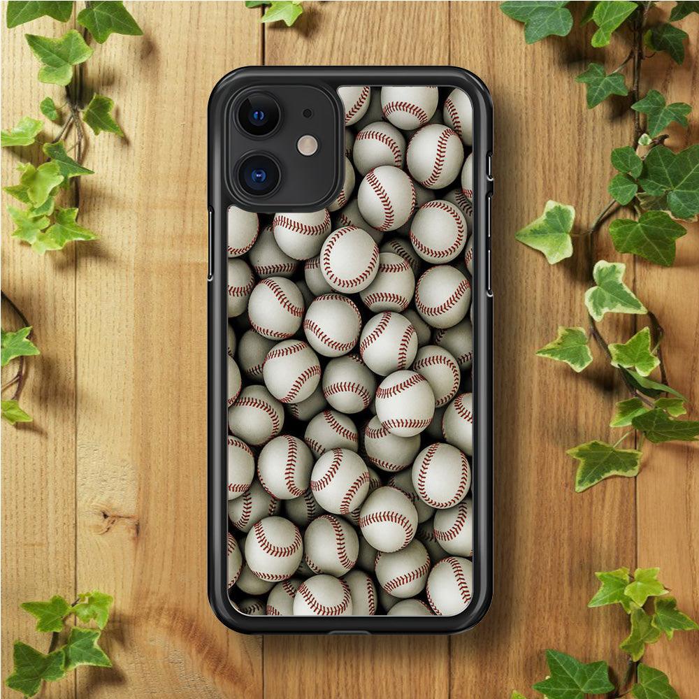 Baseball Ball Pattern iPhone 11 Case-Rubber / Black (2D Case)-Xtracase