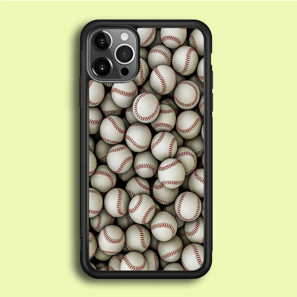 Baseball Ball Pattern iPhone 12 Pro Case-Rubber / Black (2D Case)-Xtracase