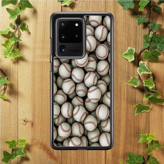 Baseball Ball Pattern Samsung Galaxy S20 Ultra Case-Rubber / White (2D Case)-Xtracase
