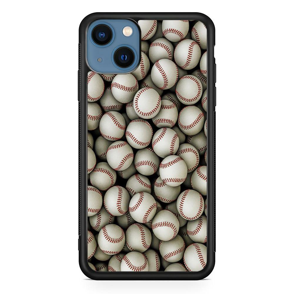 Baseball Ball Pattern iPhone 13 Mini Case-Rubber / Black (2D Case)-Xtracase