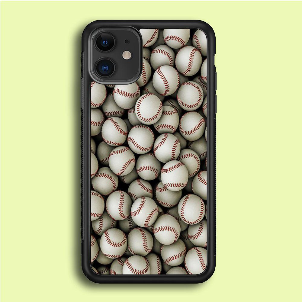 Baseball Ball Pattern iPhone 12 Mini Case-Rubber / Black (2D Case)-Xtracase