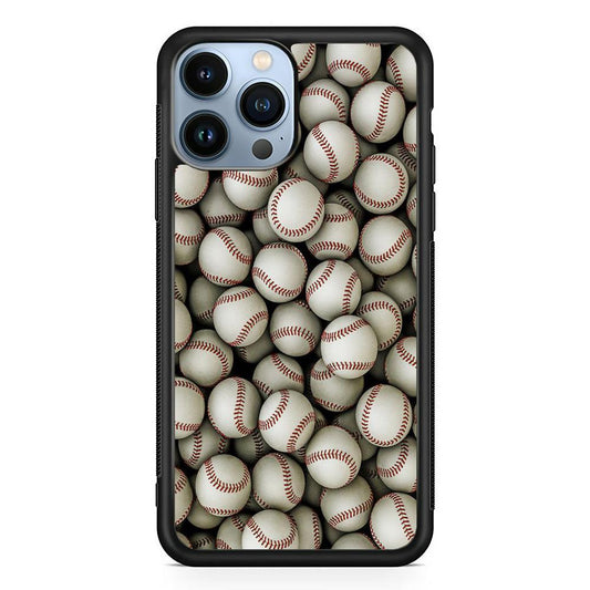 Baseball Ball Pattern iPhone 13 Pro Case-Rubber / Black (2D Case)-Xtracase