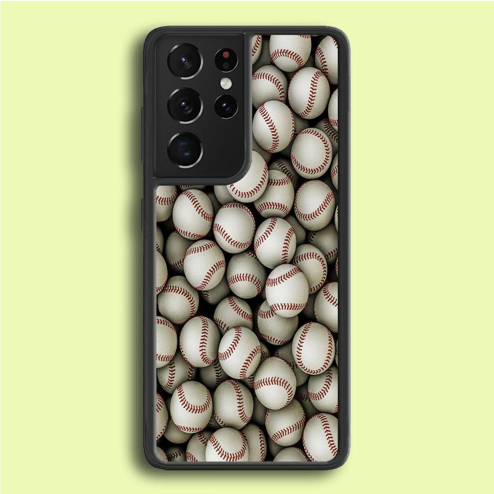 Baseball Ball Pattern Samsung Galaxy S21 Ultra Case-Rubber / White (2D Case)-Xtracase