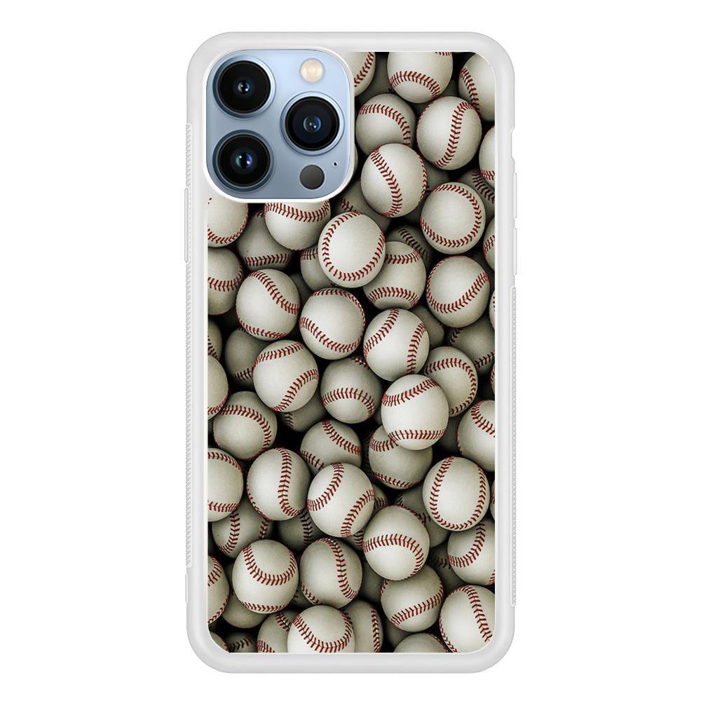 Baseball Ball Pattern iPhone 13 Pro Case-Rubber / White (2D Case)-Xtracase