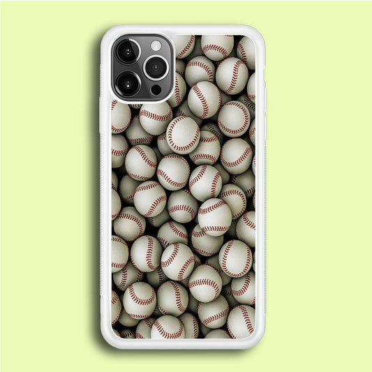 Baseball Ball Pattern iPhone 12 Pro Case-Rubber / White (2D Case)-Xtracase