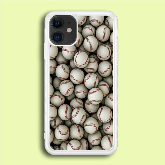 Baseball Ball Pattern iPhone 12 Case-Rubber / White (2D Case)-Xtracase