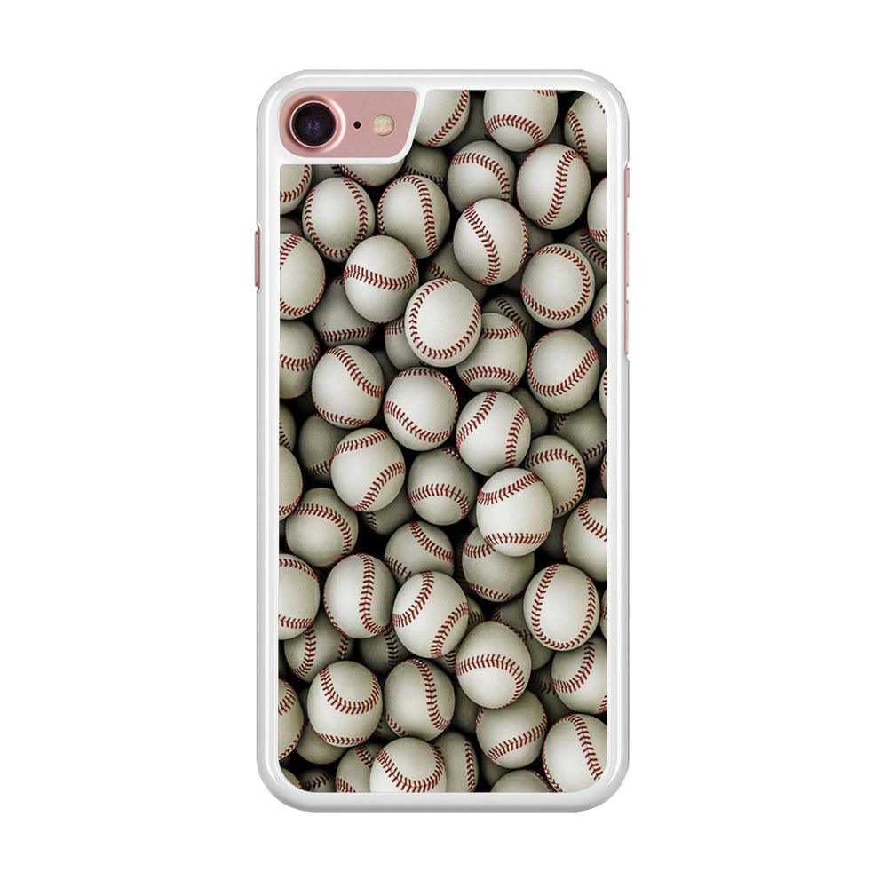 Baseball Ball Pattern iPhone SE 2020 Case-Rubber / White (2D Case)-Xtracase