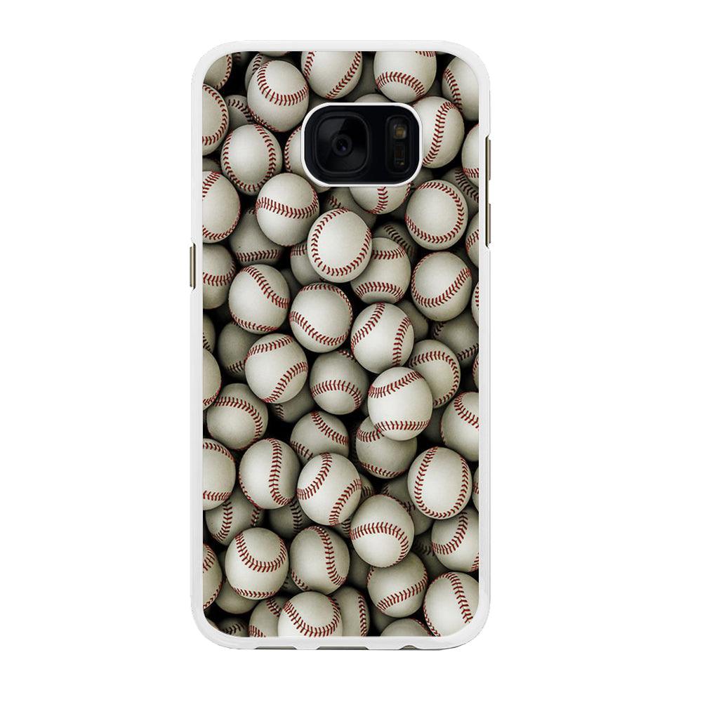 Baseball Ball Pattern Samsung Galaxy S7 Edge Case-Rubber / White (2D Case)-Xtracase
