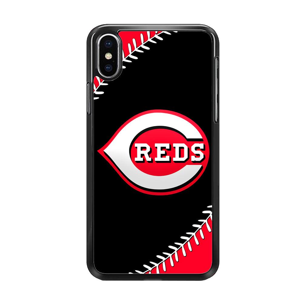 Baseball Cincinnati Reds MLB 002 iPhone Xs Max Case-Rubber / Black (2D Case)-Xtracase
