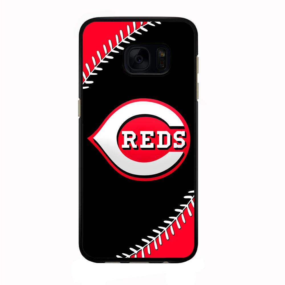 Baseball Cincinnati Reds MLB 002 Samsung Galaxy S7 Edge Case-Rubber / Black (2D Case)-Xtracase