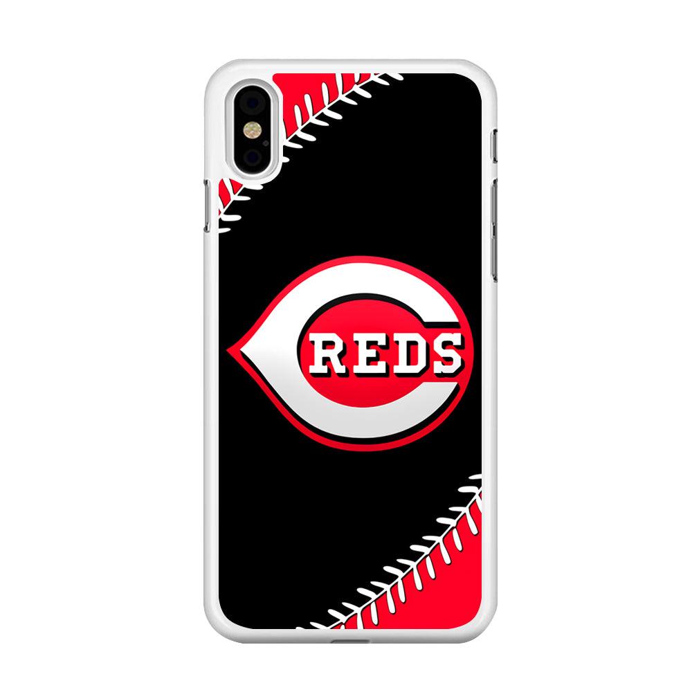 Baseball Cincinnati Reds MLB 002 iPhone Xs Max Case-Rubber / White (2D Case)-Xtracase