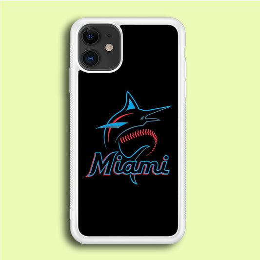 Baseball Miami Marlins MLB 001 iPhone 12 Case-Rubber / White (2D Case)-Xtracase