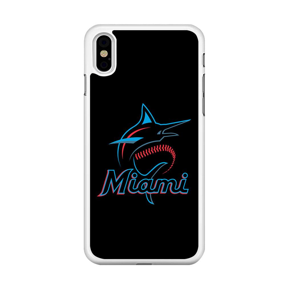 Baseball Miami Marlins MLB 001 iPhone X Case-Rubber / White (2D Case)-Xtracase