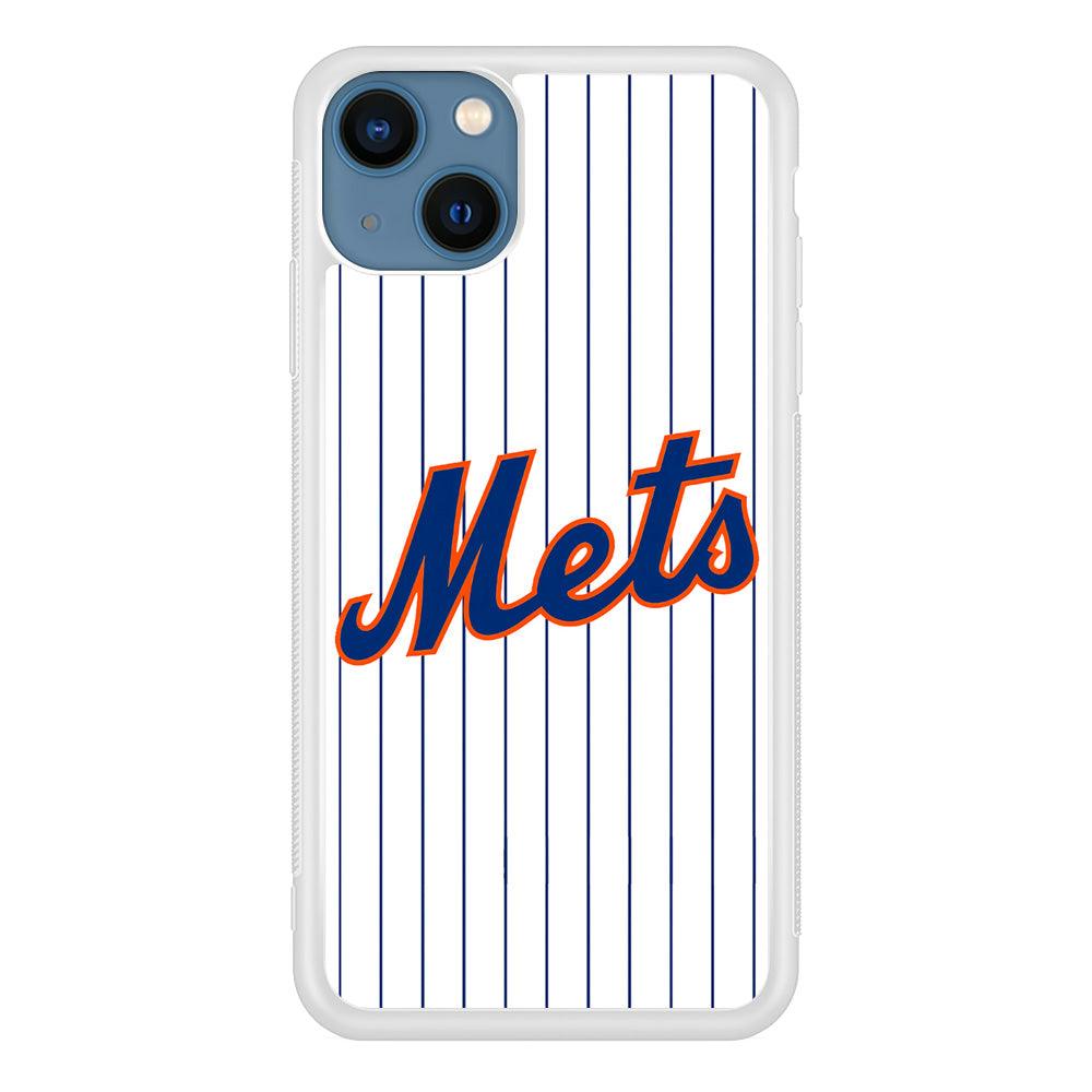 Baseball New York Mets MLB 001 iPhone 13 Case-Rubber / White (2D Case)-Xtracase