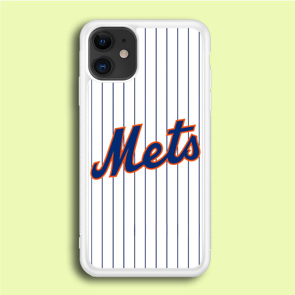 Baseball New York Mets MLB 001 iPhone 12 Case-Rubber / White (2D Case)-Xtracase