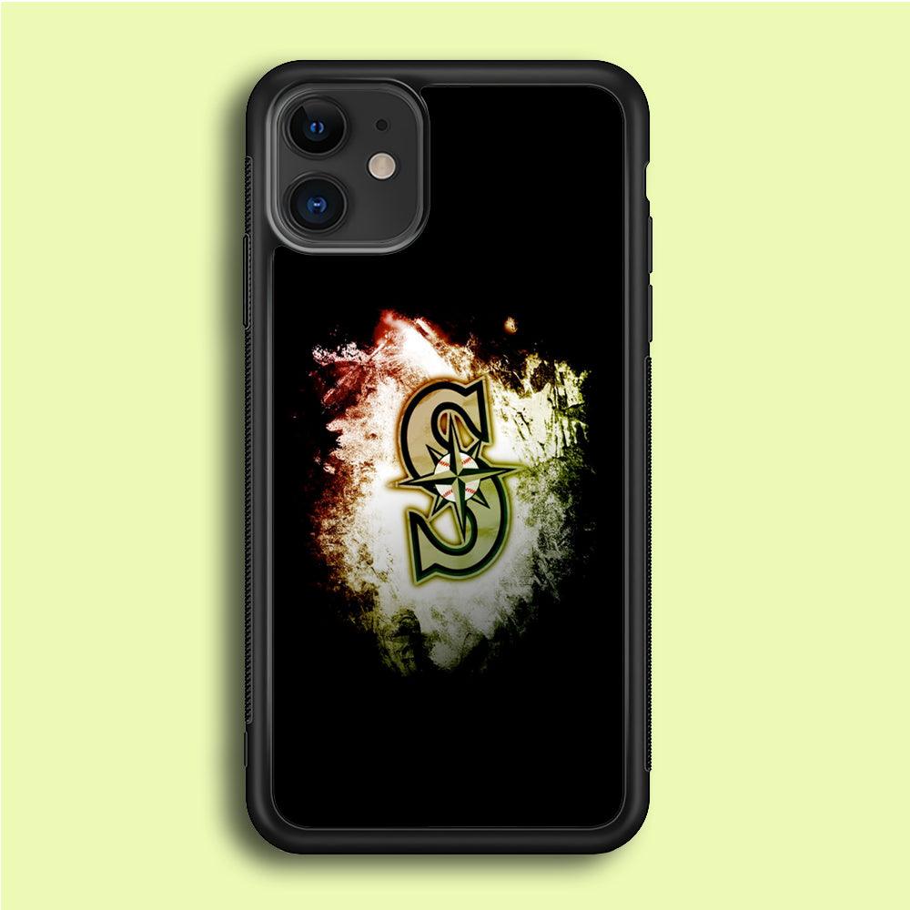 Baseball Seattle Mariners MLB 002 iPhone 12 Case-Rubber / Black (2D Case)-Xtracase