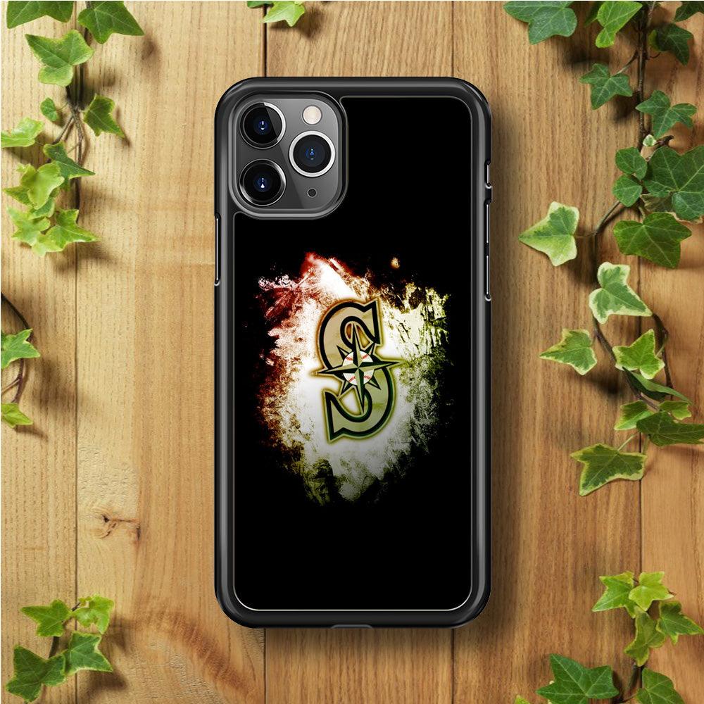 Baseball Seattle Mariners MLB 002 iPhone 11 Pro Max Case-Rubber / Black (2D Case)-Xtracase